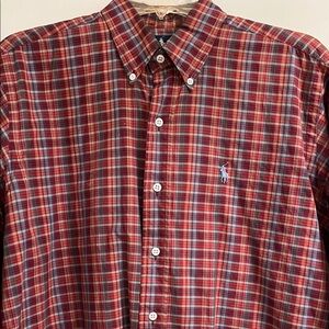 Polo by Ralph Lauren Men's Burgundy and Blue Plaid Shirt